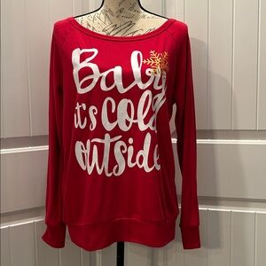 Red Long Sleeve Tee  “Baby It’s Cold Outside” Winter Holiday Christmas T-shirt M